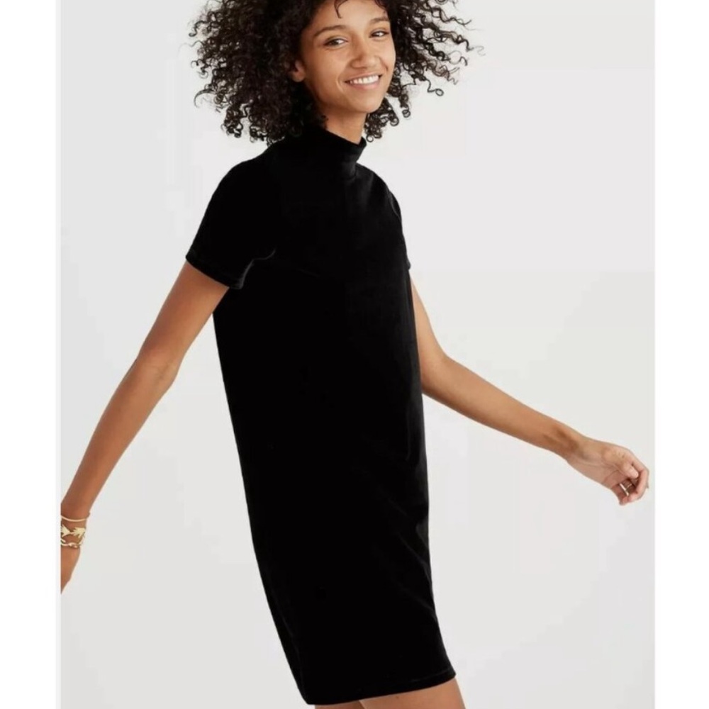 Madewell Black Velvet Mock Neck Shift Dress Size Small